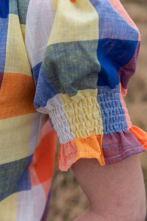 Black Colt Short Sleeve  Blouse - Blue/Orange/Lemon
