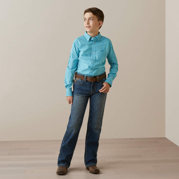 Ariat Boy's Pro Series Kalvin Classic Fit L/S Shirt -Enamel Blue