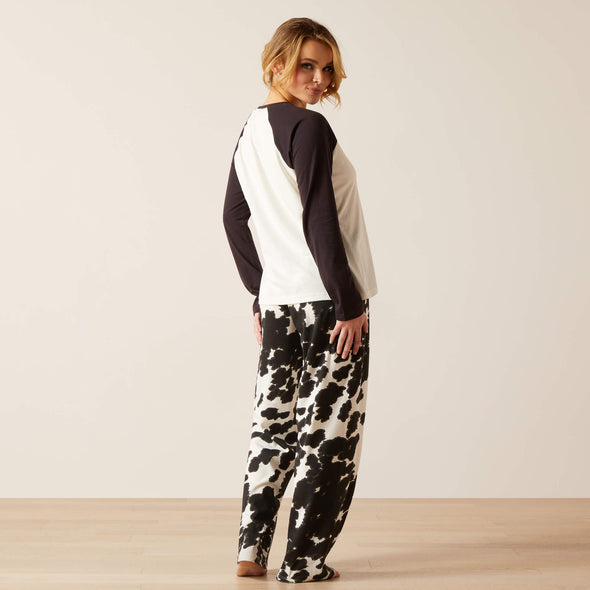 Ariat Ladies Cow Pajama Set - Coconut Milk Print