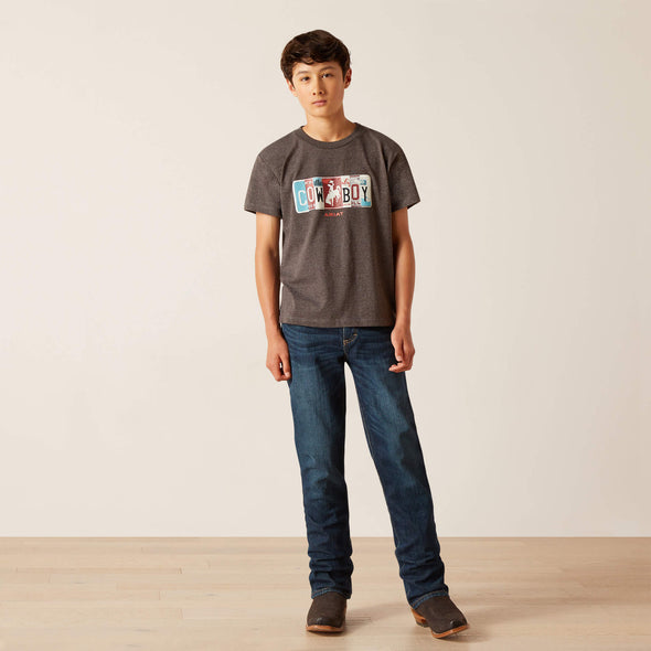 Ariat Boys License Plate Cowboy Tee - Charcoal Heather