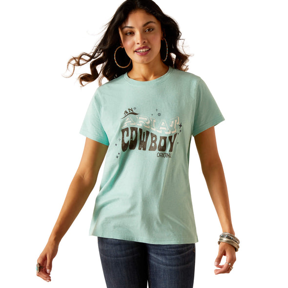 Ariat Ladies Ariat Cowboy S.S T-Shirt - Aqua Heather