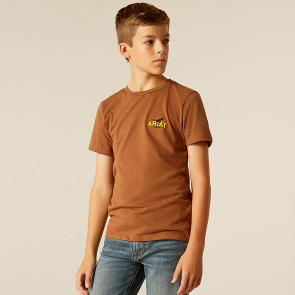 Ariat Boy's Bison Sketch Shield Tee - Cinnamon