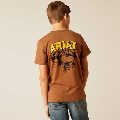 Ariat Boy's Bison Sketch Shield Tee - Cinnamon