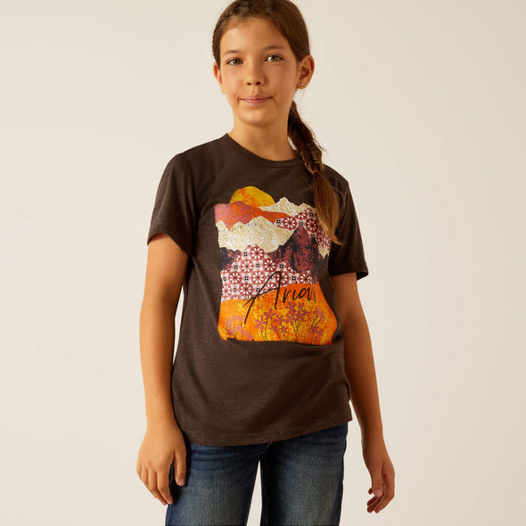 Ariat Girls Mountain Patterns Tee - Charcoal Heather