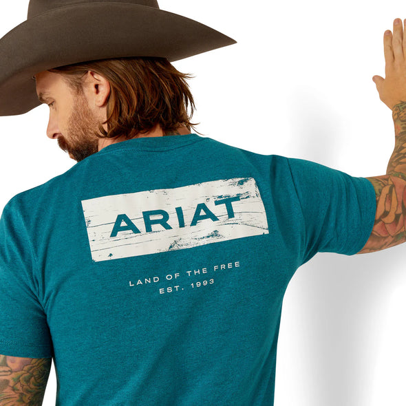 Ariat Mens Stacks T-Shirt - Cyan Black Heather