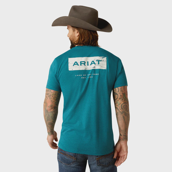 Ariat Mens Stacks T-Shirt - Cyan Black Heather