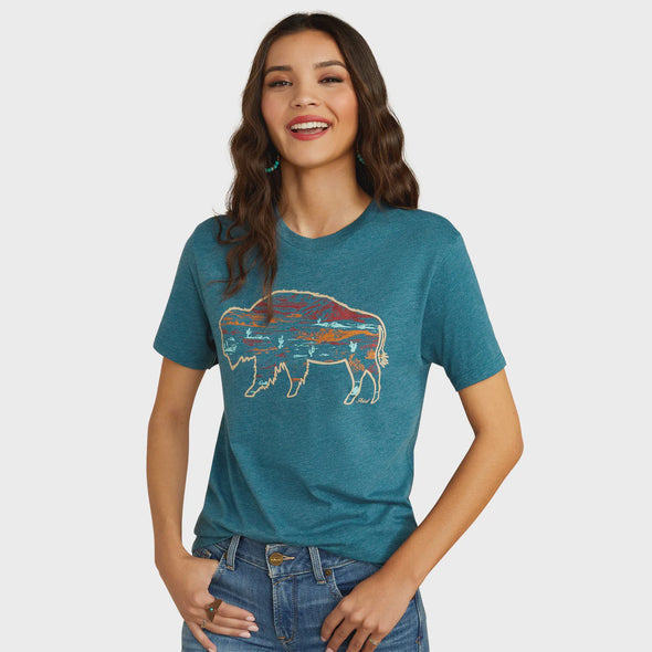 Ariat Ladies Bison Ranch Tee - Deep Sea Heather