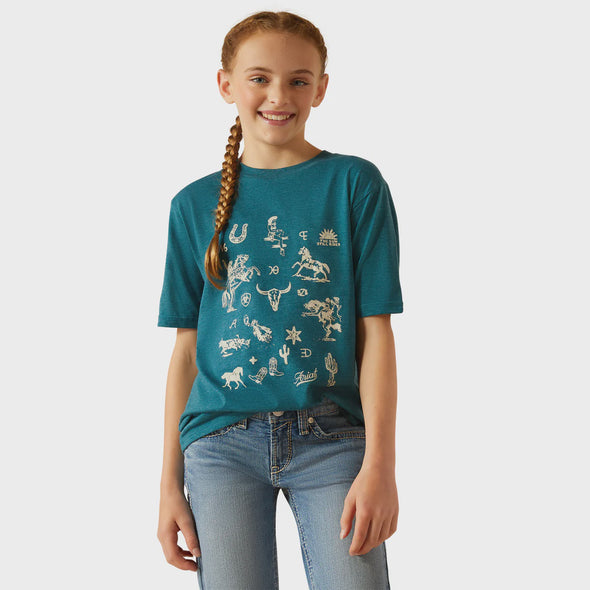 Ariat Girls Sketch Pad T-Shirt - Deep Sea Heather