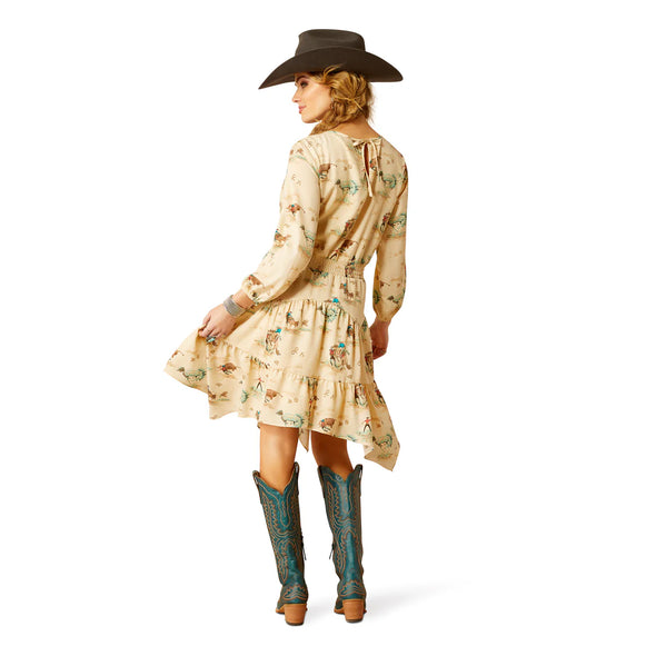 Ariat Ladies Handkercheif Dress- Retro Ranch Print