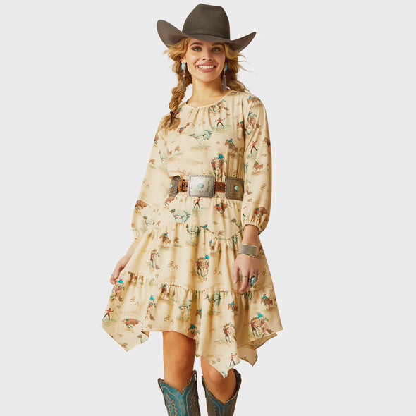 Ariat Ladies Handkercheif Dress- Retro Ranch Print