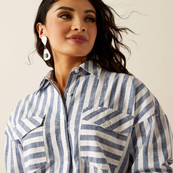 Ariat Ladies Baggy Button Up L.S Shirt - Coastal Stripe