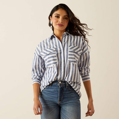 Ariat Ladies Baggy Button Up L.S Shirt - Coastal Stripe