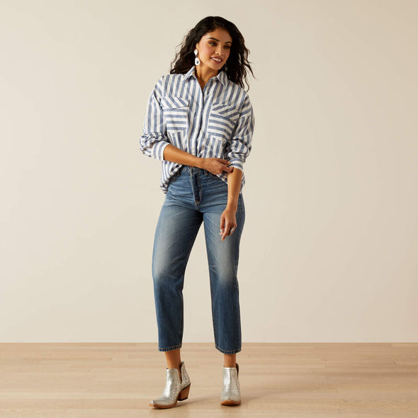 Ariat Ladies Baggy Button Up L.S Shirt - Coastal Stripe