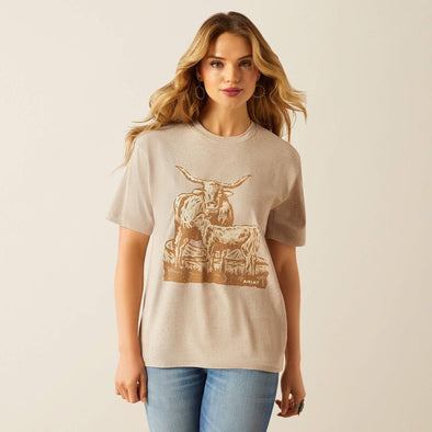 Ariat Ladies Longhorn T-Shirt - Oatmeal Heather