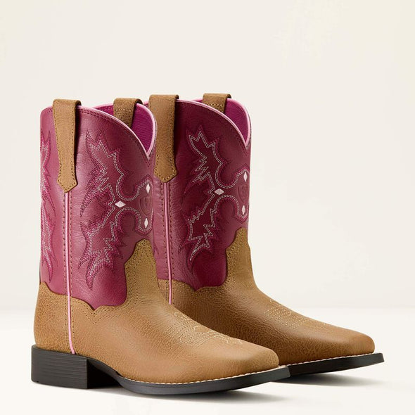 Ariat Girl's Tombstone Wide Square Toe Western Boot - Cottage/Rosebud