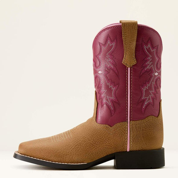 Ariat Girl's Tombstone Wide Square Toe Western Boot - Cottage/Rosebud