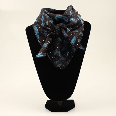 100% Silk Feathers Wild Rag - Black/Blue