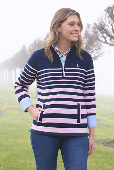 Thomas Cook Ladies Cecilia 1/4 Zip Rugby Jumper - Navy/Pink