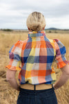 Black Colt Short Sleeve  Blouse - Blue/Orange/Lemon