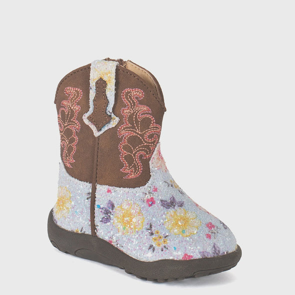 Roper Infant Cowbaby Girl's Glitter Floral Boot - Blue/Brown