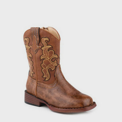 Roper Toddler Boy's Quills Cognac Ostrich Print Boots -  Brown