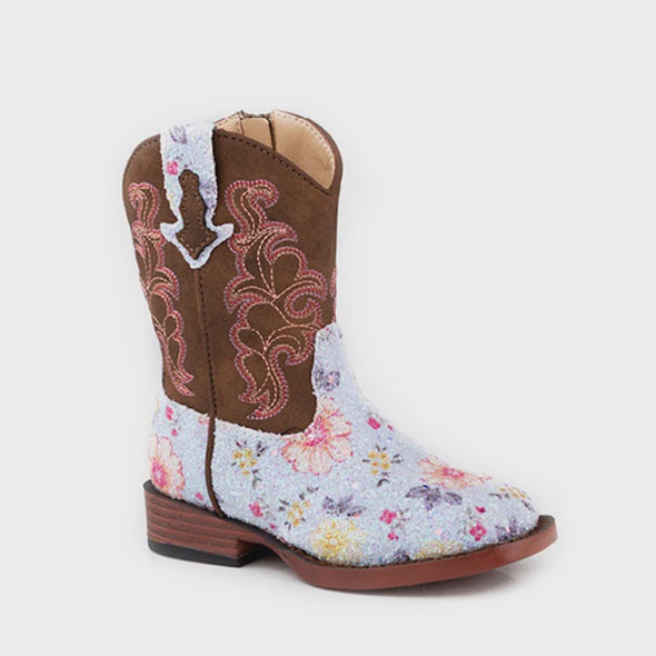 Roper Toddler Girl's Glitter Floral Boot - Blue/Brown