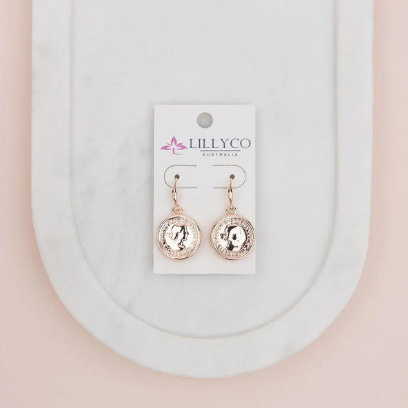Rose Gold Coin Drop Earrings