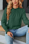 Ladies Solid Frill Neck Puff Long Sleeve Top - Dark Green