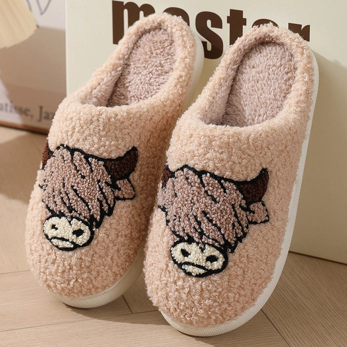 Ladies Western Bull Knit Plush Home Slippers Crossdraw Country Co