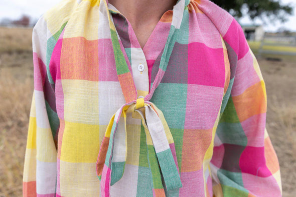 Black Colt Gabby Blouse  - Rainbow Check