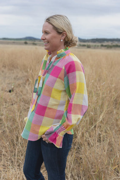 Black Colt Gabby Blouse  - Rainbow Check