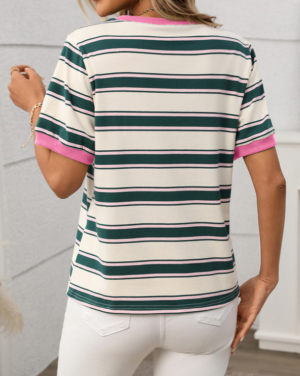 Contrast Trim Striped Tee