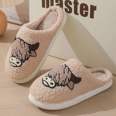 Ladies Western Bull Knit Plush Home Slippers