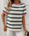 Contrast Trim Striped Tee