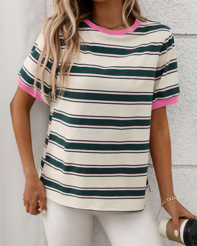 Contrast Trim Striped Tee