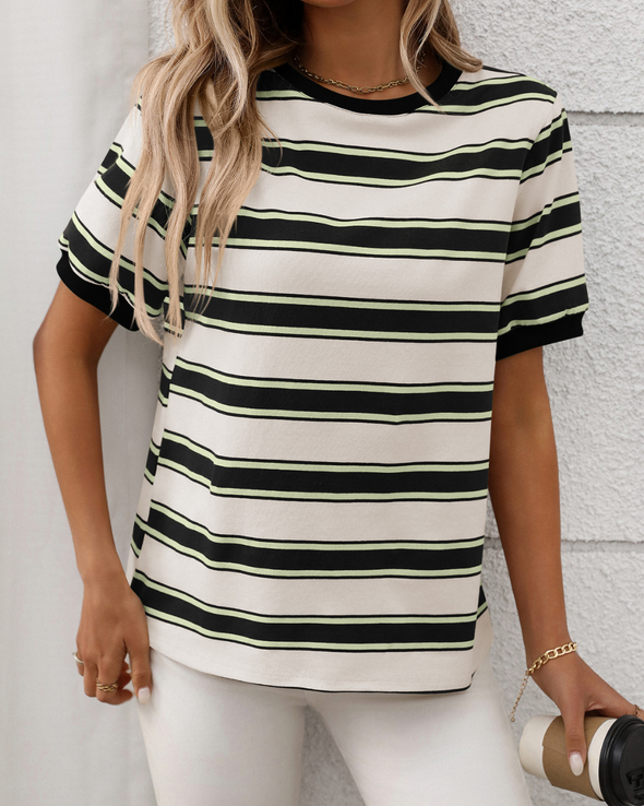 Contrast Trim Striped Tee