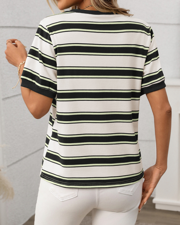 Contrast Trim Striped Tee