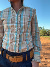 Black Colt Sara Shirt - Tan/Aqua Check