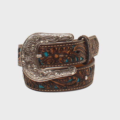 Ariat Girls Pierced Floral Belt - Brown
