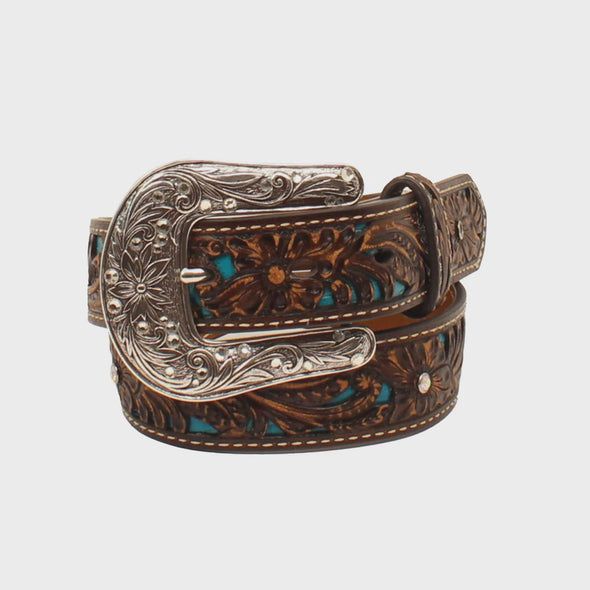 Ariat Girls Pierced Floral Belt - Brown