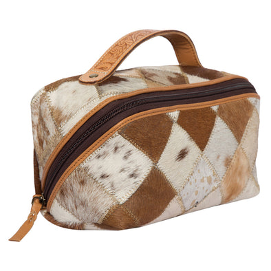 Patchwork Cowhide and Tooling Leather Cosmetics Bag