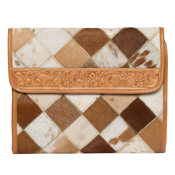 Patchwork & Cowhide Tooling Leather Makeup Bag