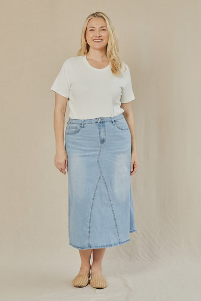 Adrift Denim Midi Skirt - Light Wash