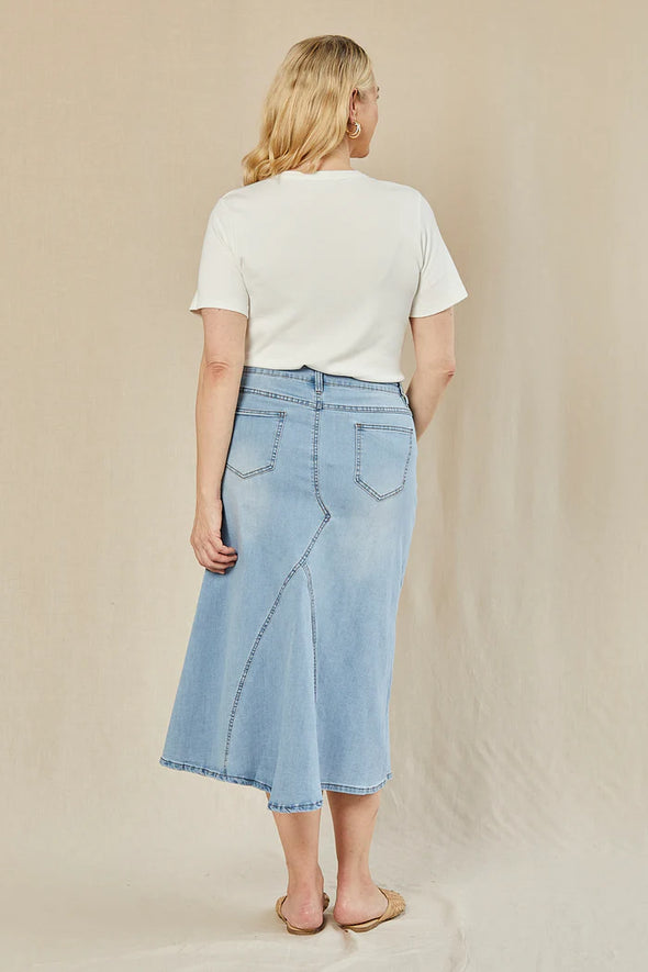Adrift Denim Midi Skirt - Light Wash