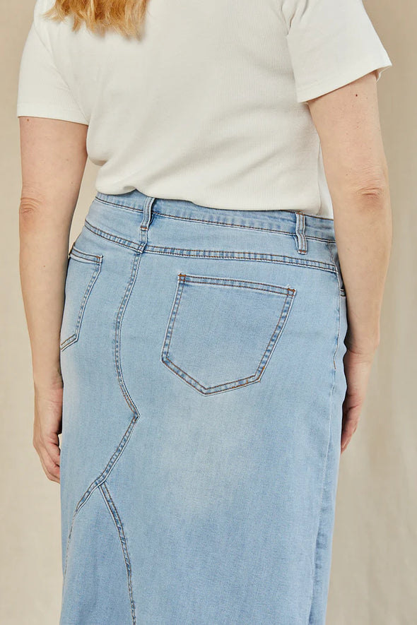Adrift Denim Midi Skirt - Light Wash