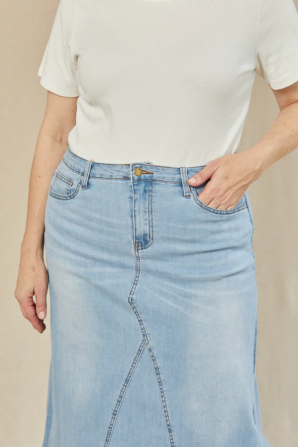 Adrift Denim Midi Skirt - Light Wash