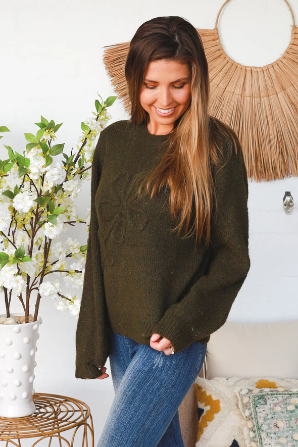 Daisy Embroidered Knit Jumper - Green