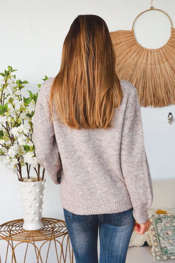 Daisy Embroidered Knit Jumper - Beige