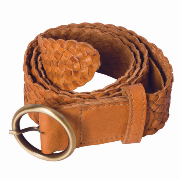 Plaited Washed Leather Belt - Tan
