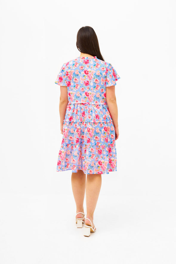 Emerson Spring Florals Dress - Blue/Pink